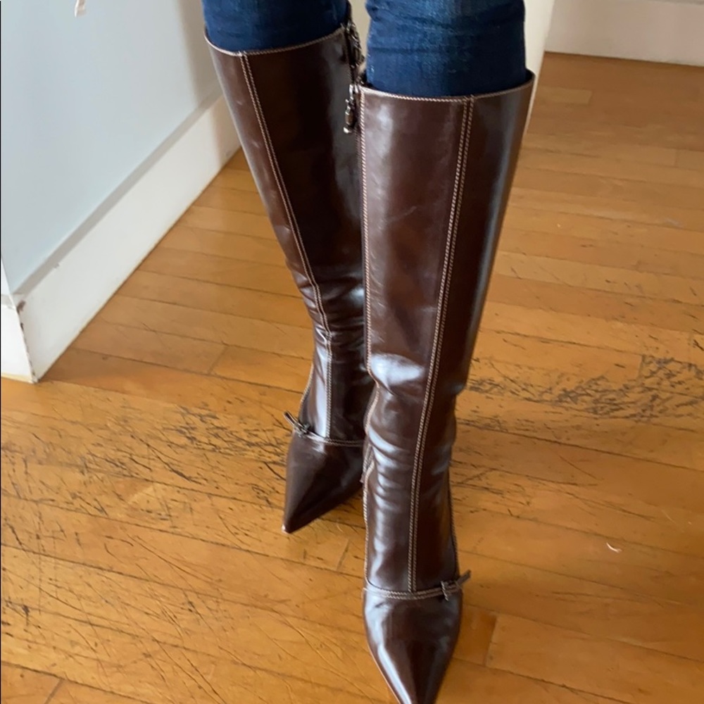 A Testoni brown tall leather boots.